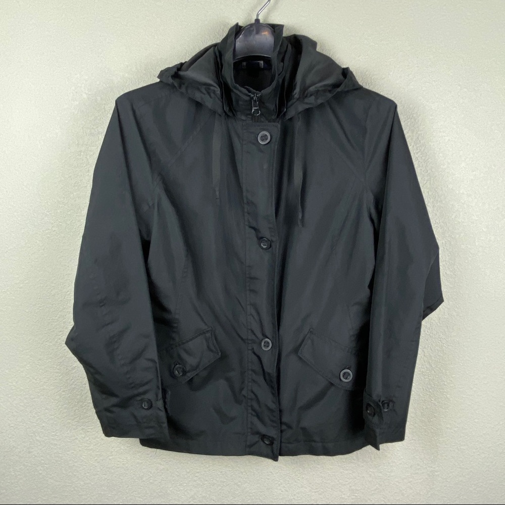Lands End Zip Button hooded rain jacket S/P
